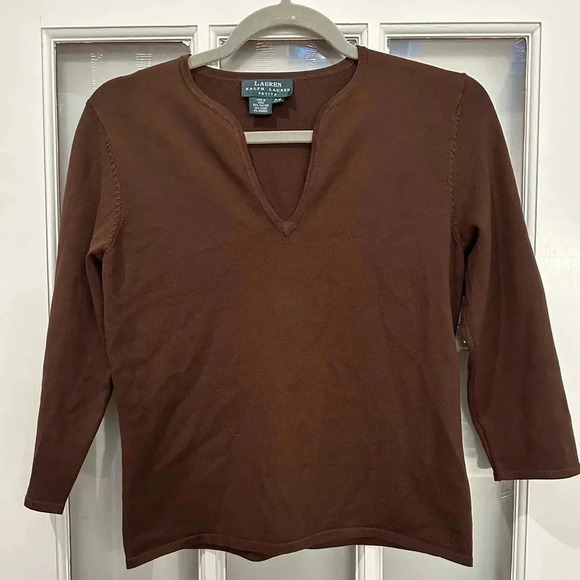 Lauren Ralph Lauren Black Label Classic Chocolate Brown Silk Top Size 0Petite 0P - Picture 6 of 6